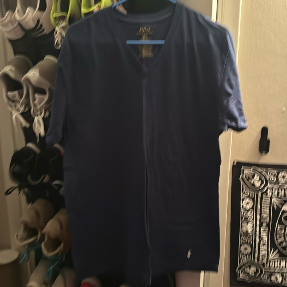 Polo by Ralph Lauren V Neck Tee. Mens L. Navy/White Horse. NWOT
